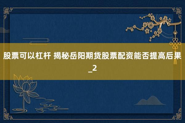 股票可以杠杆 揭秘岳阳期货股票配资能否提高后果_2
